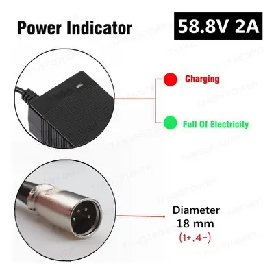 (4-Pin XLR, UK) 58.8V 2A lithium Battery Charger For 14S 52V li-ion battery pack electric bike C