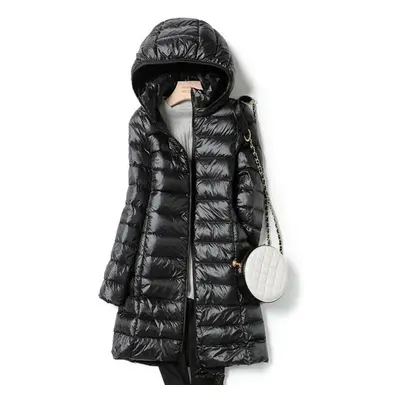 (black, 5XL) Winter Womens Down Jackets Long Ultra Light Thin Casual Coat Puffer Jacket Slim Rem