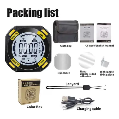 (black) Laser Digital Protractor Angle Measure Inclinometer In Laser Level Box Type-c Charging A