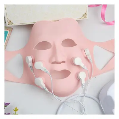 (pink) Red Light Photon Therapy Mask Acupoint Vibration Face Massager With Controller Facial Acn