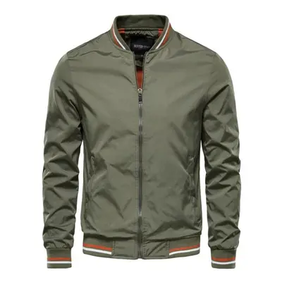 (army green, XL) Aiopeson Solid Color Baseball Jacket Men Casual Slim Fit Mens Bomber Jackets Ne