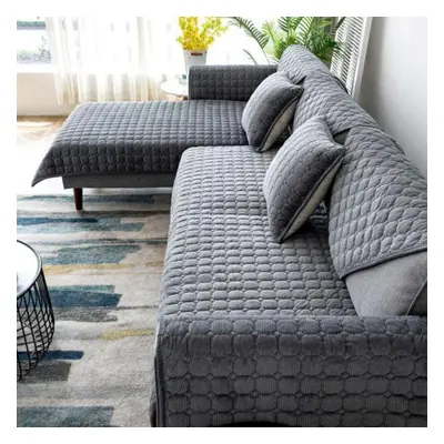 (grey, 110x210cm 1pc) Thicken Plush Sofa Cover European Universal Sofa Towel Cover Slip Resistan