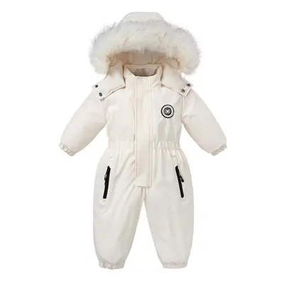 (white, 110(3-4T)) Winter Baby Ski Suit Plus Velvet Baby Jumpsuit Boys Overalls Warm Kids Clothe