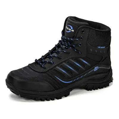 (black,blue, 42) Bona Men Hiking Shoes Mid-top Split Leather Outdoor Sneaker Men Comfy Trekking 