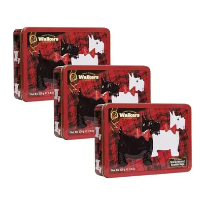 Walkers Shortbread Rocking Scottie Keepsake Tin, 220g (Pack of 3)