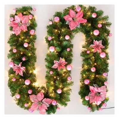 (pink, 2.7M) 2.7m Christmas Decoration Garlands Rattan Wreath Christmas Rattan Banner Led Light 