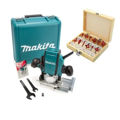 Makita RP0900X 110V 1/4" and 3/8" Plunge Corded Router + Router Piece Set