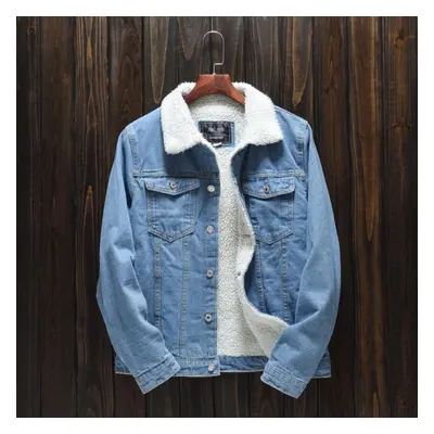 (light blue, XL) Men Autumn Winter Denim Upset Jacket Vintage Long Sleeve Loose Jeans Coat