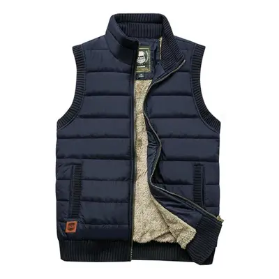 (navy blue, 6XL) Autumn And Winter Men&apos;s Casual Vest Plus Velvet Stand Collar Plus Size War