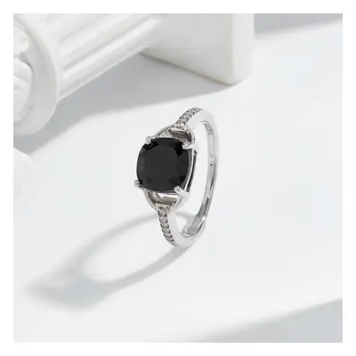 (black, US RING SIZE:9#) Stunning Silver Ring For Women Natural Big Black Spinel Cushion 8mm Aug