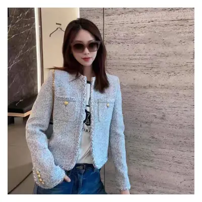 (blue, S) French Tweed Cardigan Jacket For Women&apos;s Autumn Fashion Versatile Casual Temperam