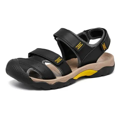 (black, 46) Large Size Genuine Leather Men Sandals Summer Men Beach Sandals Outdoor Sandals For 