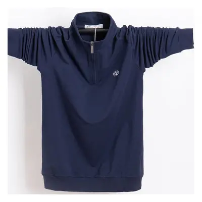 (navy blue, 3XL) Spring And Autumn Men&apos;s Zipper Long Sleeve T-shirt Casual Pure Cotton Men&