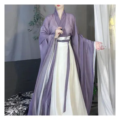 (purple, L) Chinese Wei And Jin Dynasties Style Hanfu Printed Fairy Daily Women&apos;s Suit