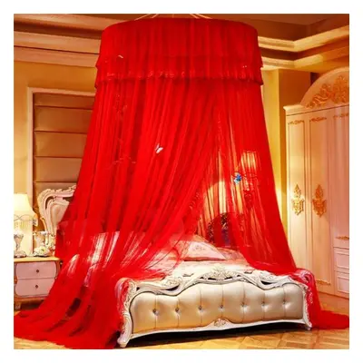 (red, 2.0m (6.6 feet) bed) High Quality Princess Lace Dome Insect Bed Canopy Netting Curtain Ele