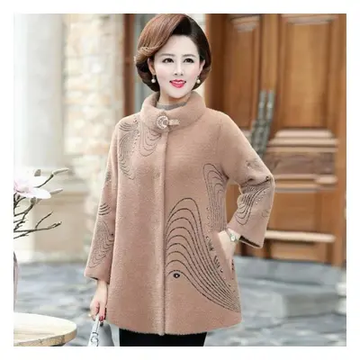 (camel, XXL) Autumn And Winter Coat Noble Mid-length Imitation Mink Velvet Coat Middle-aged And 