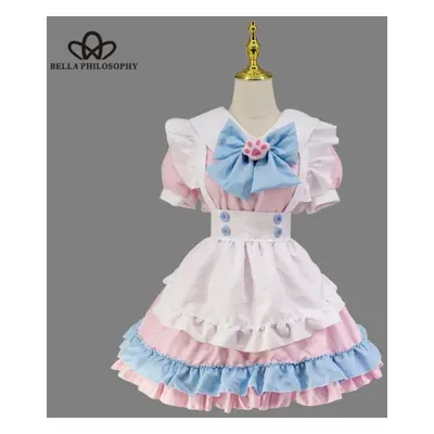 (pink,blue, XXXL) S-5xl Plus Size Maid Super Cute Big Bow Lolita Dress Pink Blue Cute Dress Woma