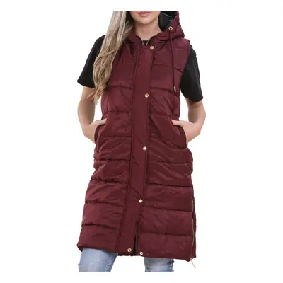 (XL, Wine) Ladies Oversized Gilet Long Line Style Jacket