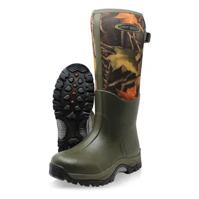 (UK EU44, Green/Camo) Dirt Boot Neoprene Wellington Muck Boots Pro Sport Wide Calf Adjustable Gu