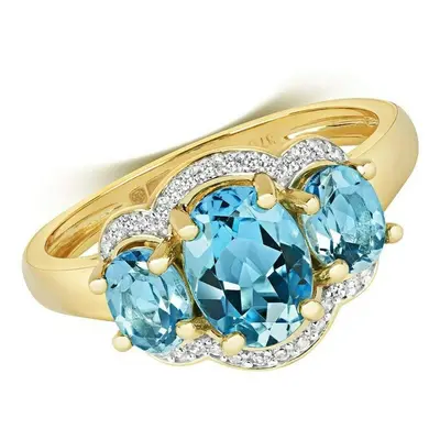 (P) Swiss Blue Topaz and Diamond Ring Three Stone Yellow Gold Appraisal Certificate