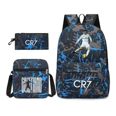 (17) 3pcs Football CR7 Backpack 3D Printe Teens Shoulder Bags