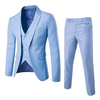 (Large, light blue) Men Suits Pieces Regular Slim Fit Wedding Formal Suit One Button Icluding Ja