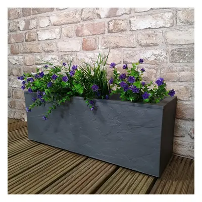 EDA Plastic Stone Effect Garden/Patio Planter 'Volcania' with Water Retention Zone - Light Grey