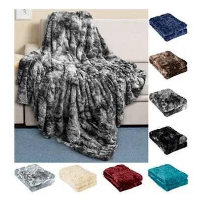 Everlasting Comfort Luxury Faux Fur Throw Blanket - Soft, Fluffy, Warm, Cozy, Plush (Gray)