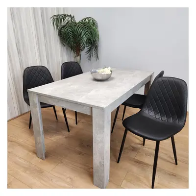 Dining Table and Chairs stone grey Effect Table with Black Gem Patterned Chairs