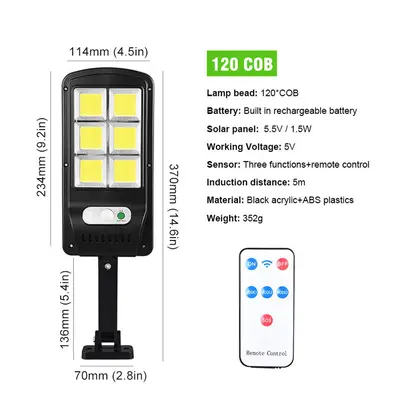 (120COB) LED Solar Power Street Light PIR Motion Sensor Wall Lamp w/Remote Waterproof