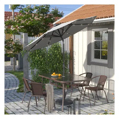 Outdoor Solar 24LED Lights Parasol Garden Patio Sunshade Umbrella with Base