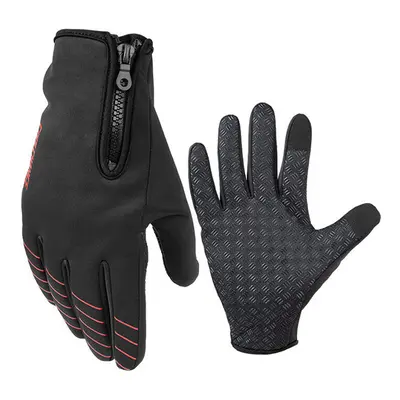 (Black+Red, L) Full Finger Cycling Motorcycle Bike Windproof Gloves Touch Screen Anti-slip Ride 