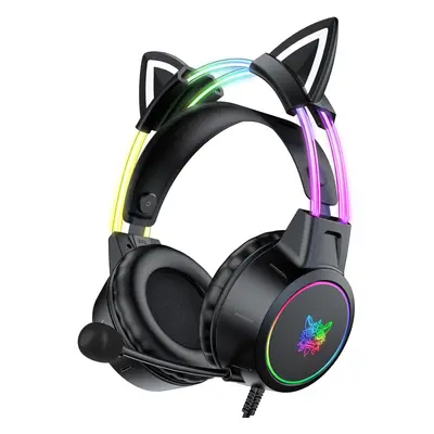 Lightweight Gaming Headsets with Removable Cat Ears,Gradient RGB Light, Wired Over- Ear Headphon