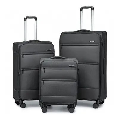 (Black) Pieces 20+24+28 inch 600D Polyester and a Leather Trolley Suitcase