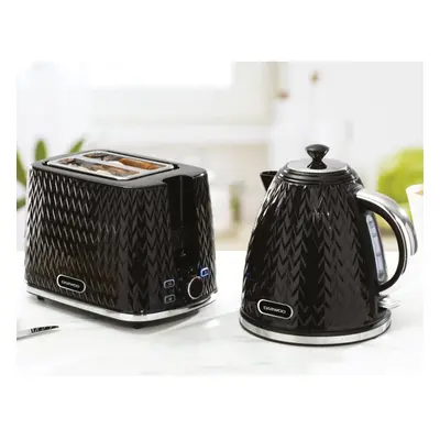 (Black) DAEWOO Argyle Retro Set Kettle and Toaster Matching Bundle Slice Browning Control Easy C