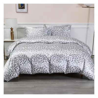 (Double(200cm*200cm), Grey Leopard) Satin Duvet Cover Set White Double,Soft Silky Duvet Cover An