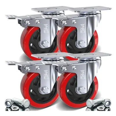 DSL x Heavy Duty Double Bearing BRAKED 100mm Rubber Swivel Castor Wheel Trolley Furniture Caster