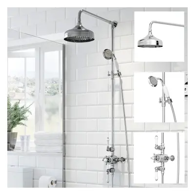 Traditional Chrome Thermostatic Mixer Shower Crosshead Valve with Round Drench