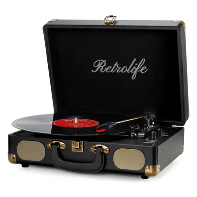 (Dark Black) Vinyl Record Player 3-Speed Bluetooth Suitcase Portable Belt-Driven Record Player w