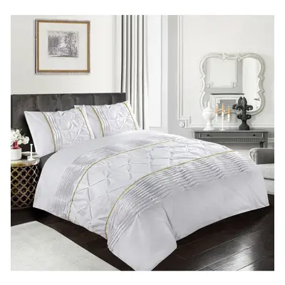 (White, Super King) Eleanor Luxury Pintuck Duvet Cover Set Bedding Quilt Cover