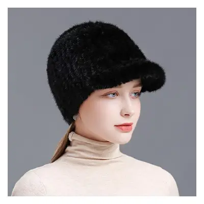 (black, 55-59cm) Mink Hair Duck Tongue Hat Korean Edition Fashion Autumn Winter Fur Hat New Wome