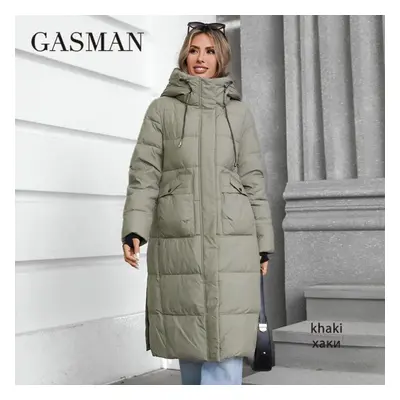 (khaki, XXL) Gasman Women&apos;s Jacket Long Fashion Grace Women Winter Down Jackets Zipper Pock