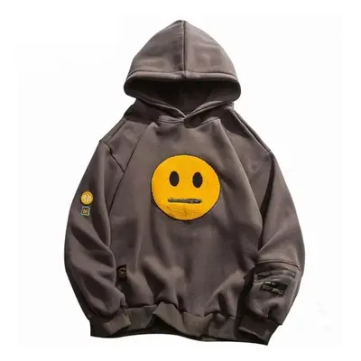 (L, grey) Zipper Pocket Patches Unisex Hoodie