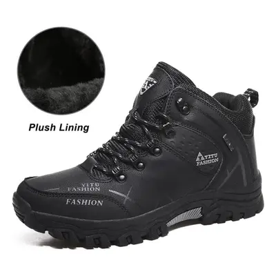 (black, 40) Men&apos;s Hiking Boots Waterproof Snow Boots Leather Sneakers Male Outdoor Sports S