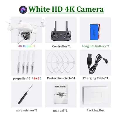 (white, battery) New Rc Drone 2.4g Wifi Fpv Quadcopter Uav With Esc Camera 4k Hd Profesional Wid