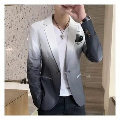 (white, XXXL) Blazer Men Male Gradient Suit Jacket Korean Style Slim Fit Casual Men Fashion Tren