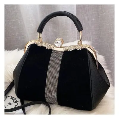 (black) Handbag Women&apos;s Dinner Bag Crossbody Bag With Diamond Fur Bag Portable Shoulder Bag