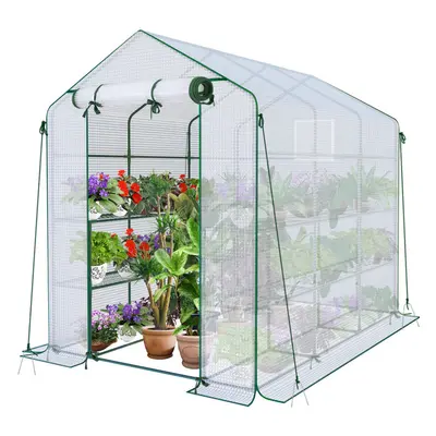 VOUNOT Walk In Greenhouse with Shelves, Roll up Zip Panel Door Garden Plastic Polytunnels Grow H