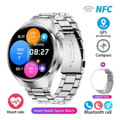 (silver, steel) For Android Watch Pro Nfc Smart Watch Men Gps Tracker Amoled 360*360 Hd Screen B