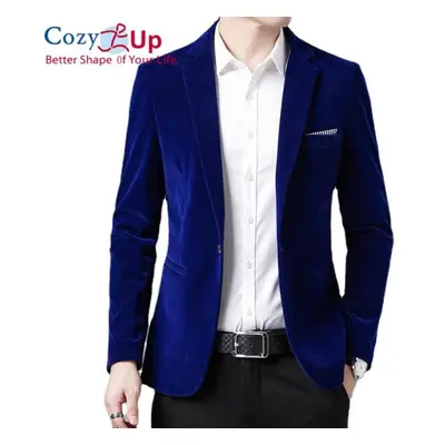 (blue, XXXL) Cozy Up Autum Velvet Wedding Dress Coat Mens Blazer Jacket Fashion Casual Suit Jack